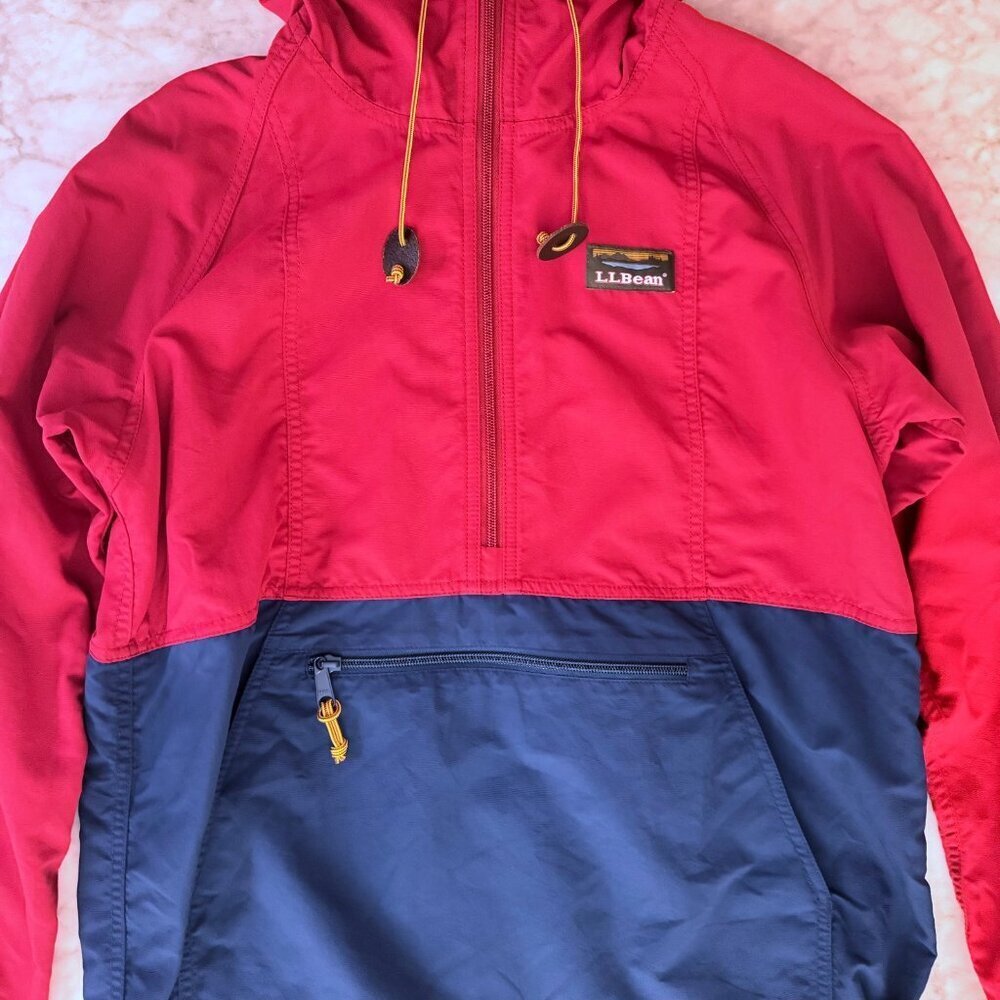 LL Bean Mountain Classic Anorak Jacket Mens S Colorblock Red Blue Hooded Hiking - Picture 3 of 8